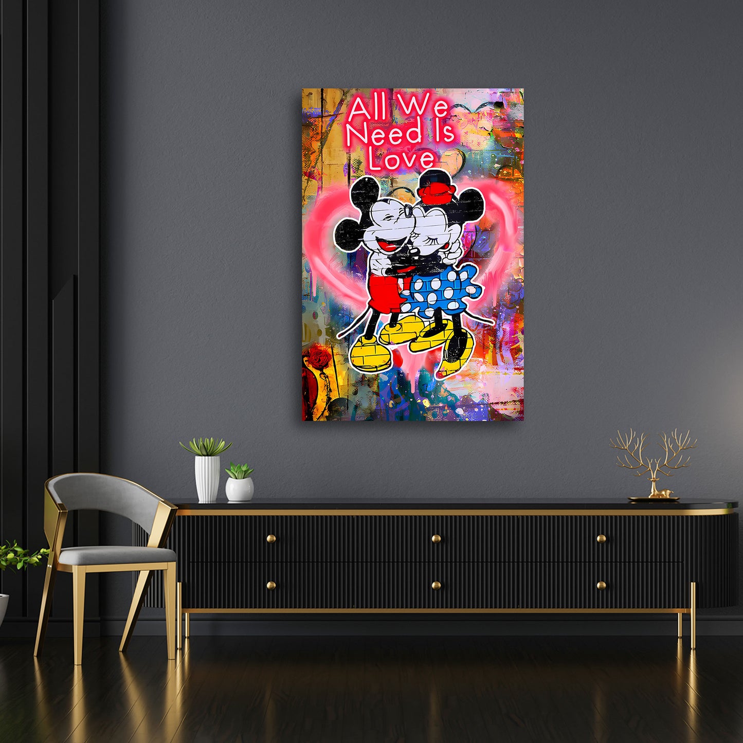 Romantische Mäuse Comic Neon Wandbild Leinwandbild Kunstdruck XL Deko