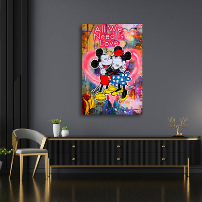Romantische Mäuse Comic Neon Wandbild Leinwandbild Kunstdruck XL Deko