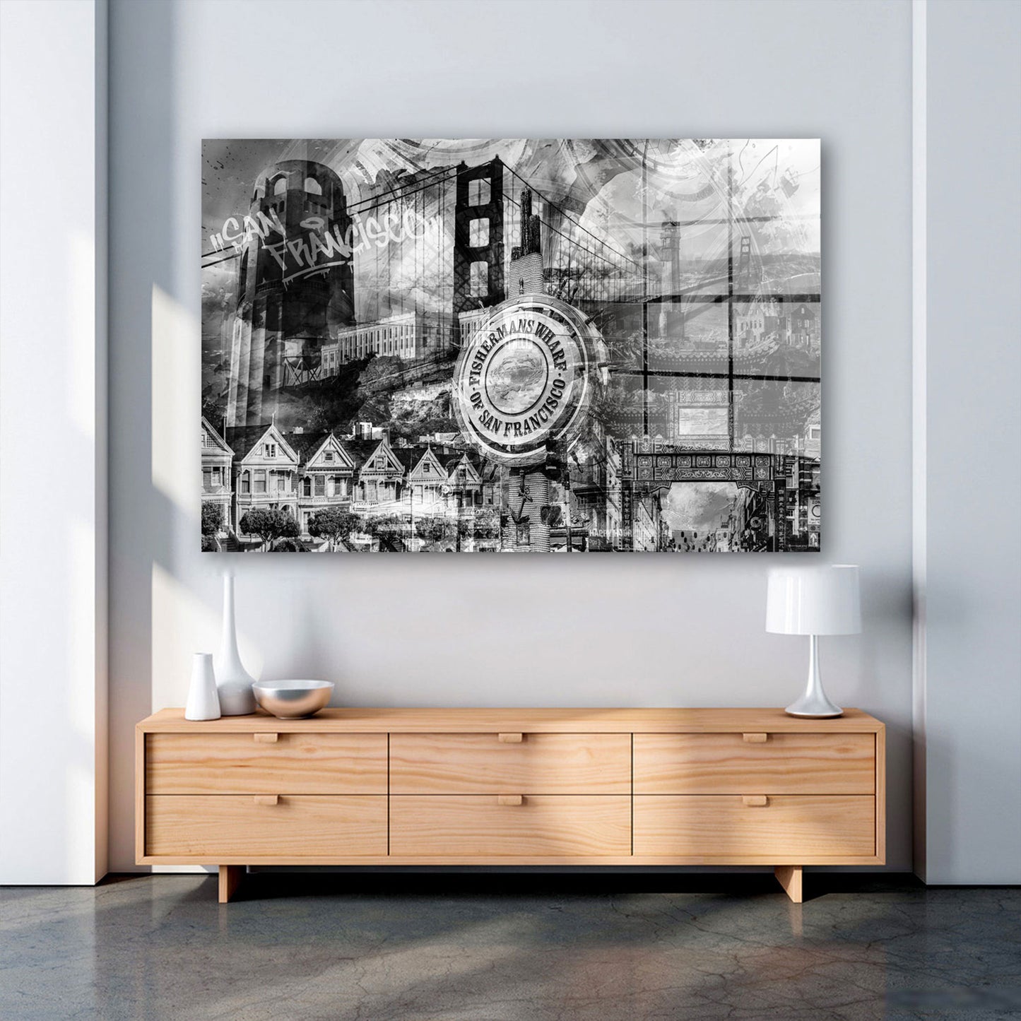 San Francisco Skyline Graffiti Acrylglasbild Wandbild Bild Wanddeko Wohnzimmer XL