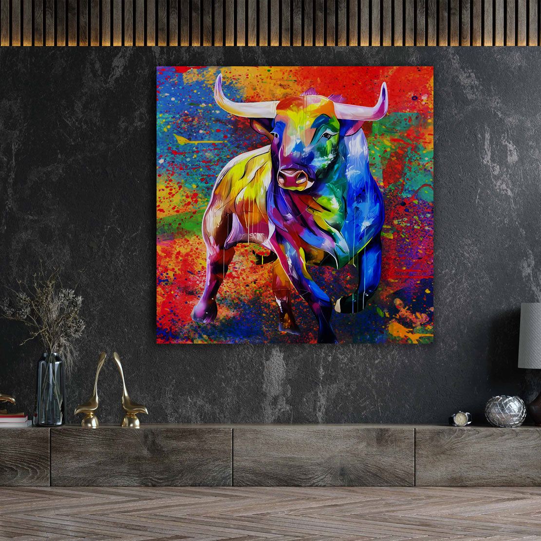 Stier Pop Art Bull Style Leinwandbild Wandbild Kunstdruck XL Wanddeko