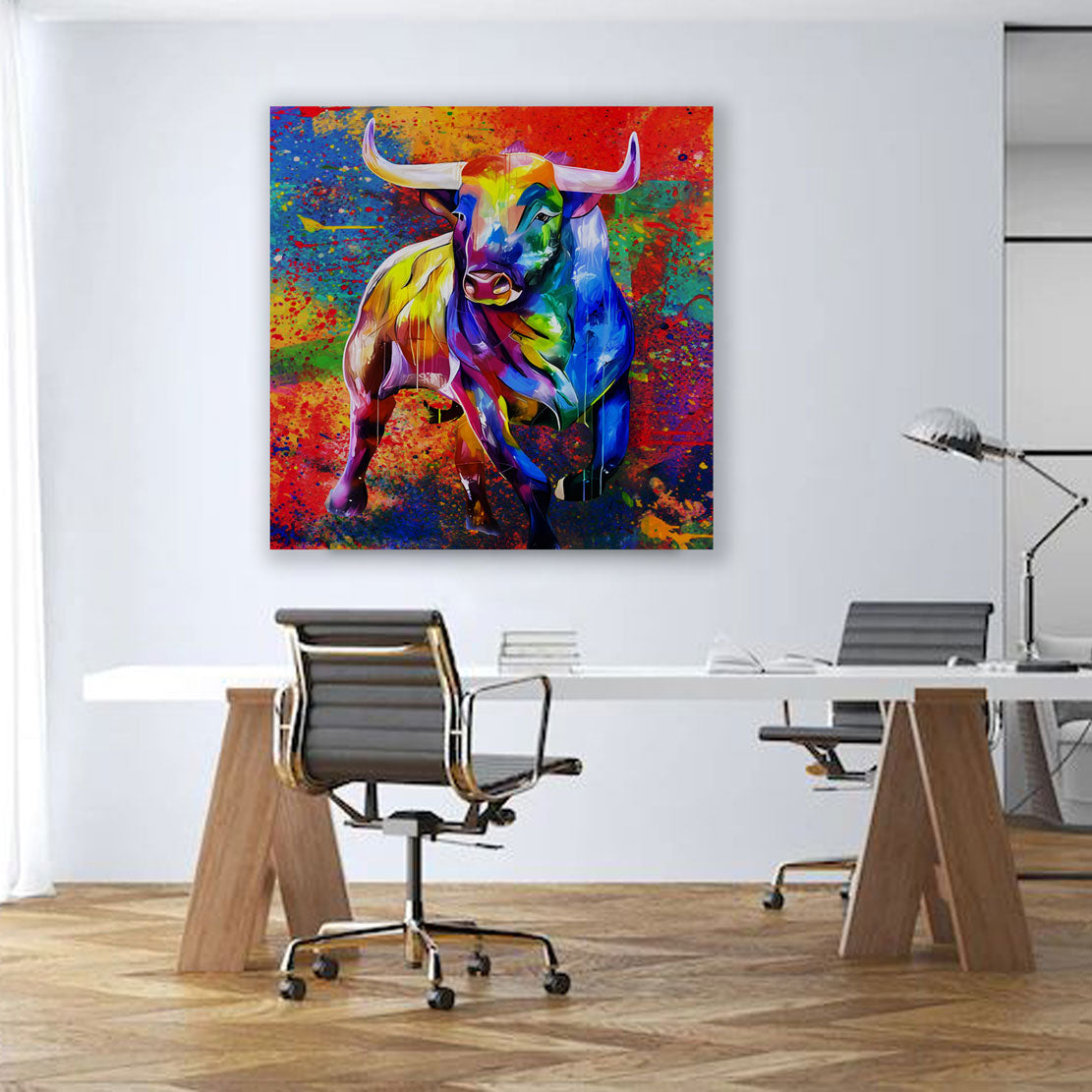 Stier Pop Art Bull Style Leinwandbild Wandbild Kunstdruck XL Wanddeko