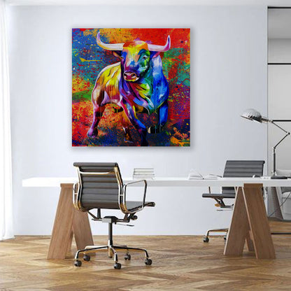 Stier Pop Art Bull Style Leinwandbild Wandbild Kunstdruck XL Wanddeko