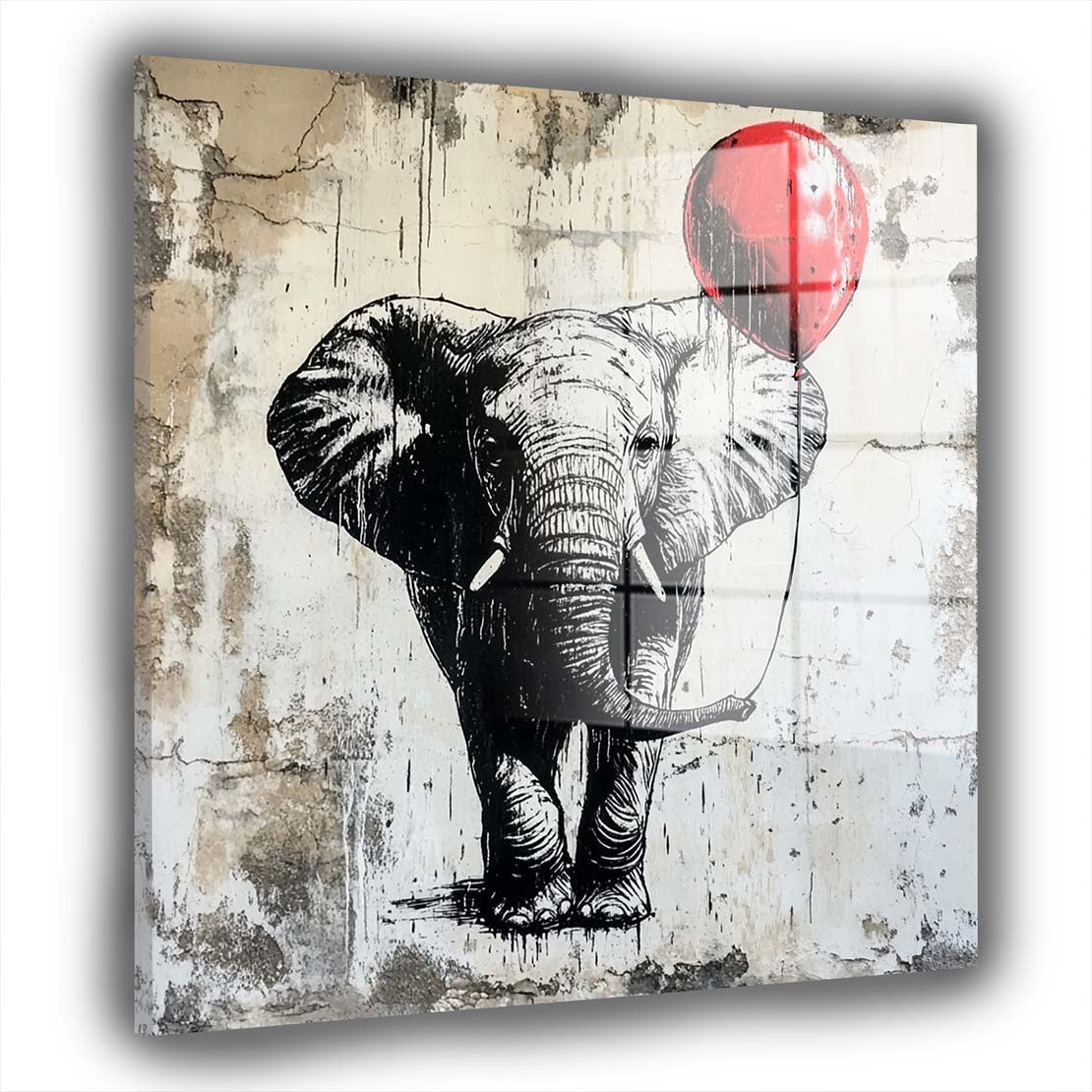 Street Art Elefant mit Ballon Acrylglasbild Wandbild Bild Wanddeko Wohnzimmer XL