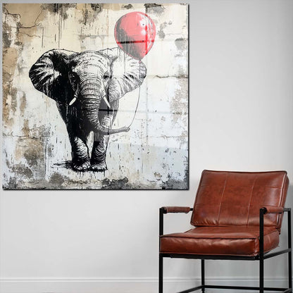 Street Art Elefant mit Ballon Acrylglasbild Wandbild Bild Wanddeko Wohnzimmer XL
