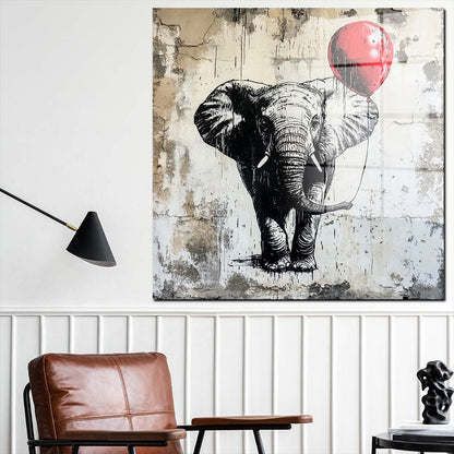 Street Art Elefant mit Ballon Acrylglasbild Wandbild Bild Wanddeko Wohnzimmer XL