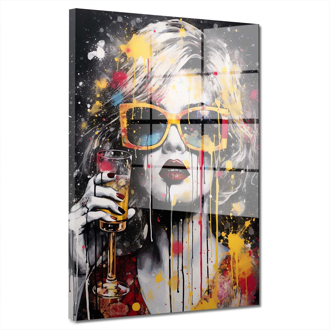 Street Art Frau mit Sektglas Acrylglasbild Wandbild Bild Wanddeko Wohnzimmer XL