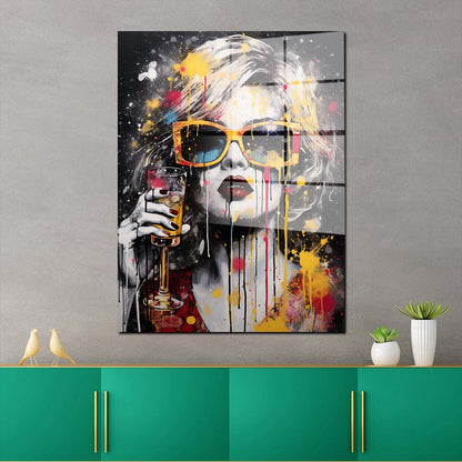 Street Art Frau mit Sektglas Acrylglasbild Wandbild Bild Wanddeko Wohnzimmer XL