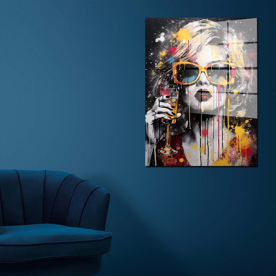 Street Art Frau mit Sektglas Acrylglasbild Wandbild Bild Wanddeko Wohnzimmer XL