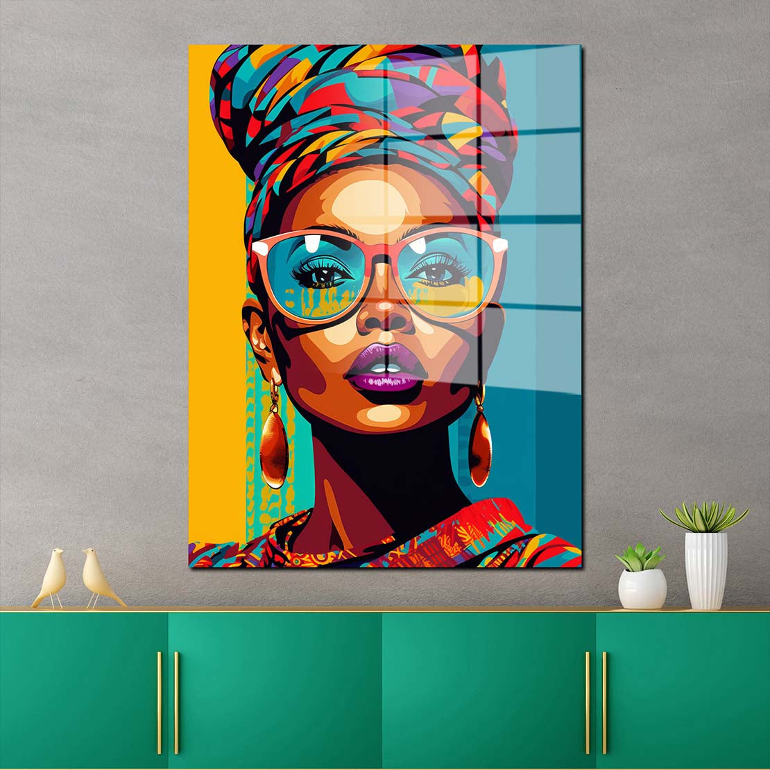 Street Art Frau mit Turban Acrylglasbild Wandbild Bild Wanddeko Wohnzimmer XL