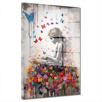 Street Art Mädchen mit Blumen Acrylglasbild Wandbild Wanddeko Wohnzimmer XL