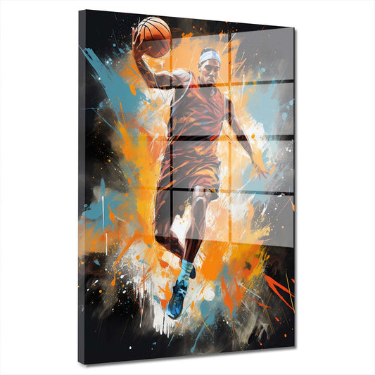 Street Art Mann mit Basketball Acrylglasbild Wandbild Wanddeko Wohnzimmer XL
