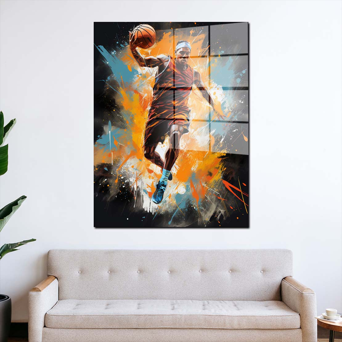 Street Art Mann mit Basketball Acrylglasbild Wandbild Wanddeko Wohnzimmer XL