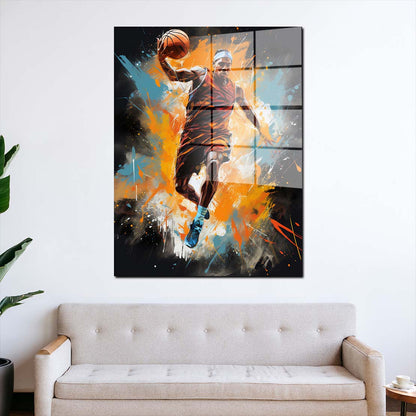 Street Art Mann mit Basketball Acrylglasbild Wandbild Wanddeko Wohnzimmer XL