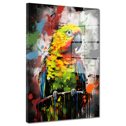 Street Art schöner Papagei Acrylglasbild Wandbild Bild Wanddeko Wohnzimmer XL
