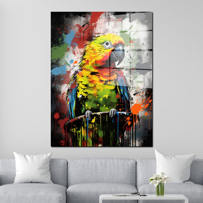 Street Art schöner Papagei Acrylglasbild Wandbild Bild Wanddeko Wohnzimmer XL