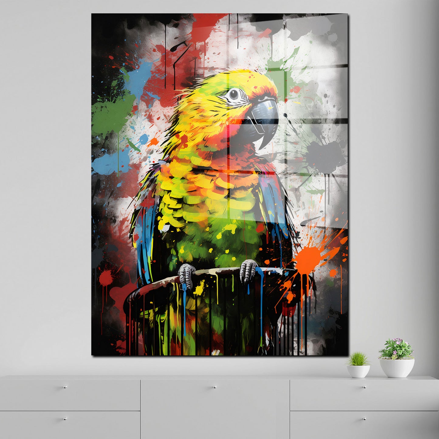 Street Art schöner Papagei Acrylglasbild Wandbild Bild Wanddeko Wohnzimmer XL