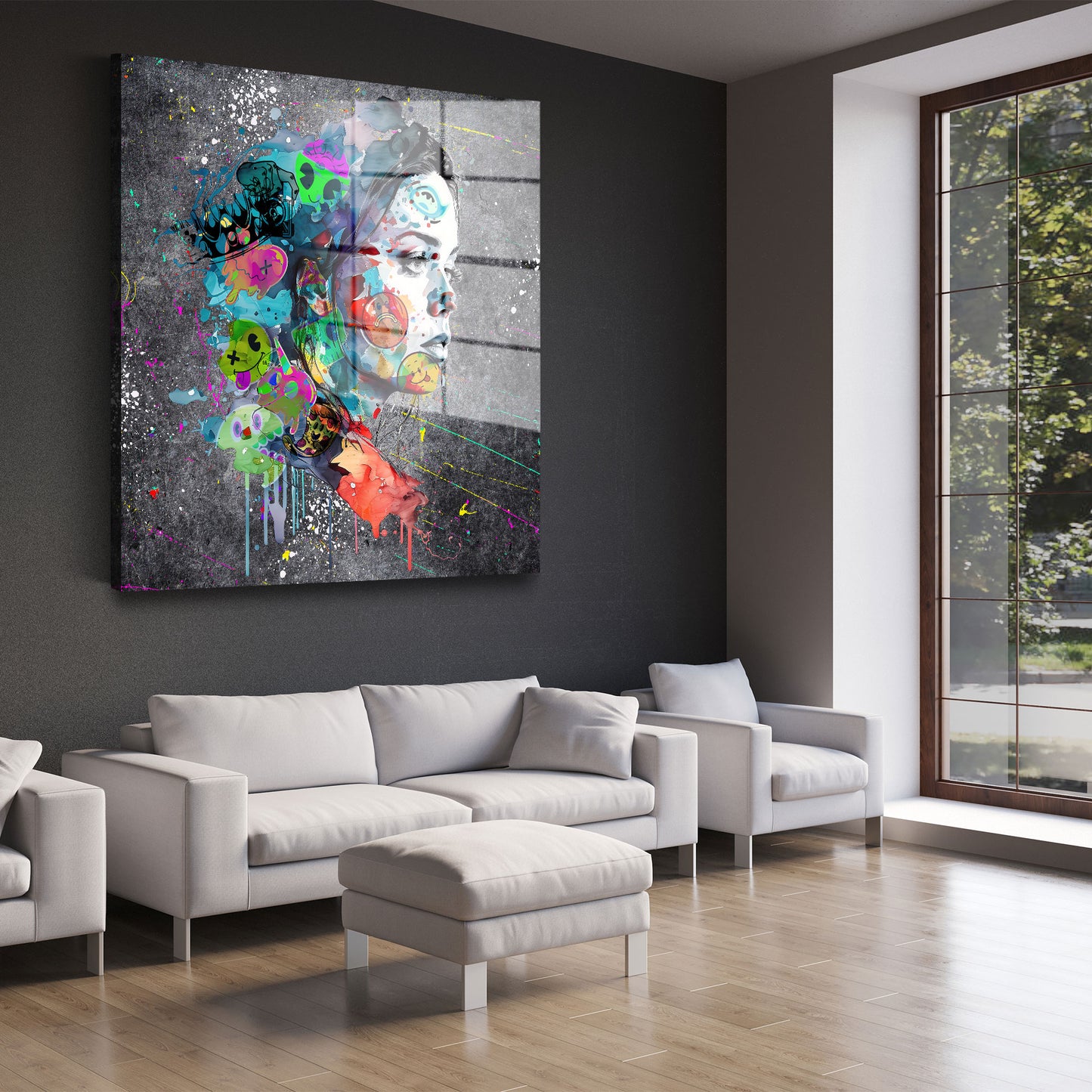 Street Art Woman Face Acrylglasbild Wandbild Bild Wanddeko Wohnzimmer XL