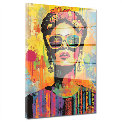 Stylische Frida mit Sonnenbrille Acrylglasbild Wandbild Wanddeko Wohnzimmer XL