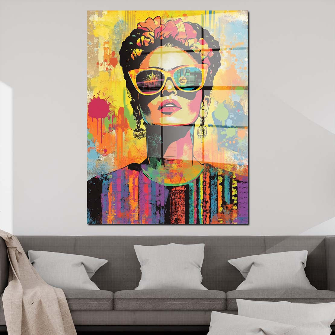 Stylische Frida mit Sonnenbrille Acrylglasbild Wandbild Wanddeko Wohnzimmer XL