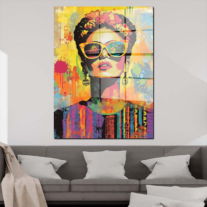 Stylische Frida mit Sonnenbrille Acrylglasbild Wandbild Wanddeko Wohnzimmer XL