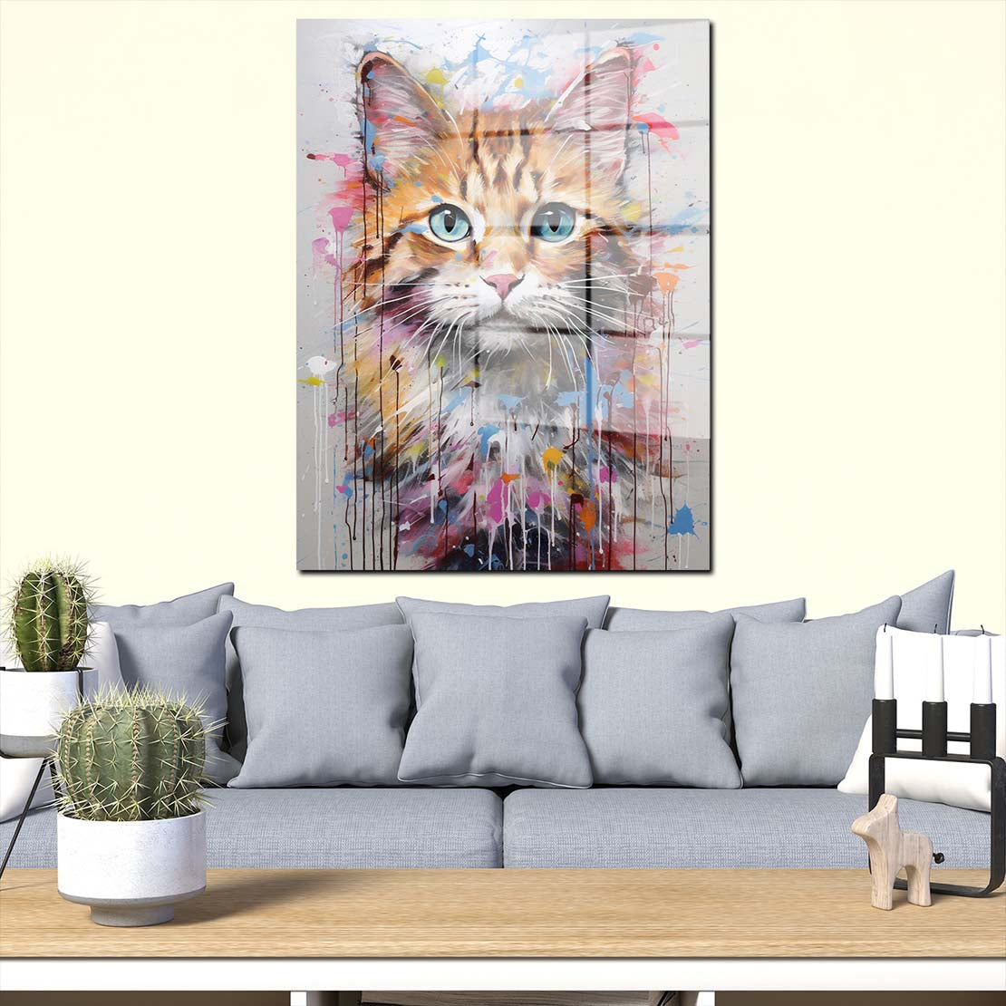Süße Katze abstrakt Acrylglasbild Wandbild Bild Wanddeko Wohnzimmer XL