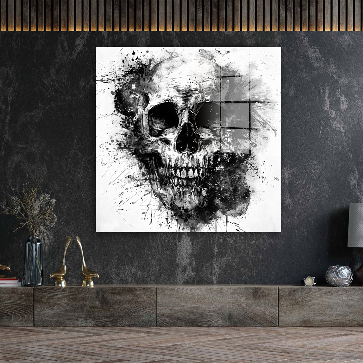Totenkopf Schwarz Weiß Acrylglasbild Wandbild Bild Wanddeko Wohnzimmer XL