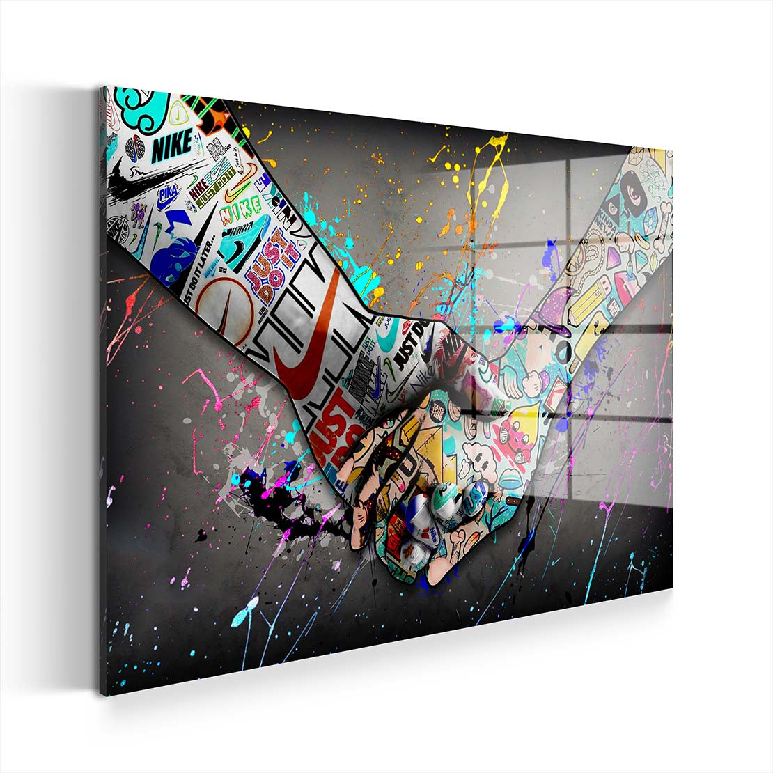 Touch Graffiti Street Art Hände Acrylglasbild Wandbild Wanddeko Wohnzimmer XL