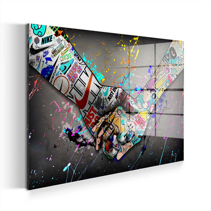 Touch Graffiti Street Art Hände Acrylglasbild Wandbild Wanddeko Wohnzimmer XL