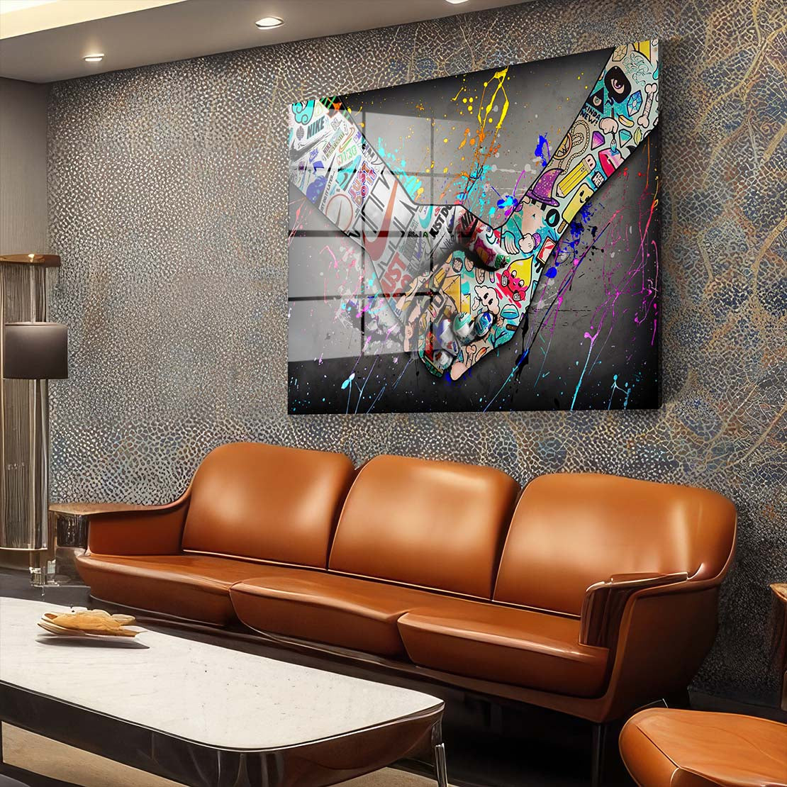 Touch Graffiti Street Art Hände Acrylglasbild Wandbild Wanddeko Wohnzimmer XL