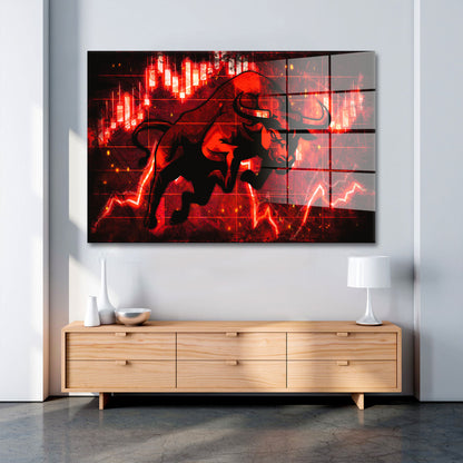 Trading Bull Red Edition Acrylglasbild Wandbild Bild Wanddeko Wohnzimmer XL