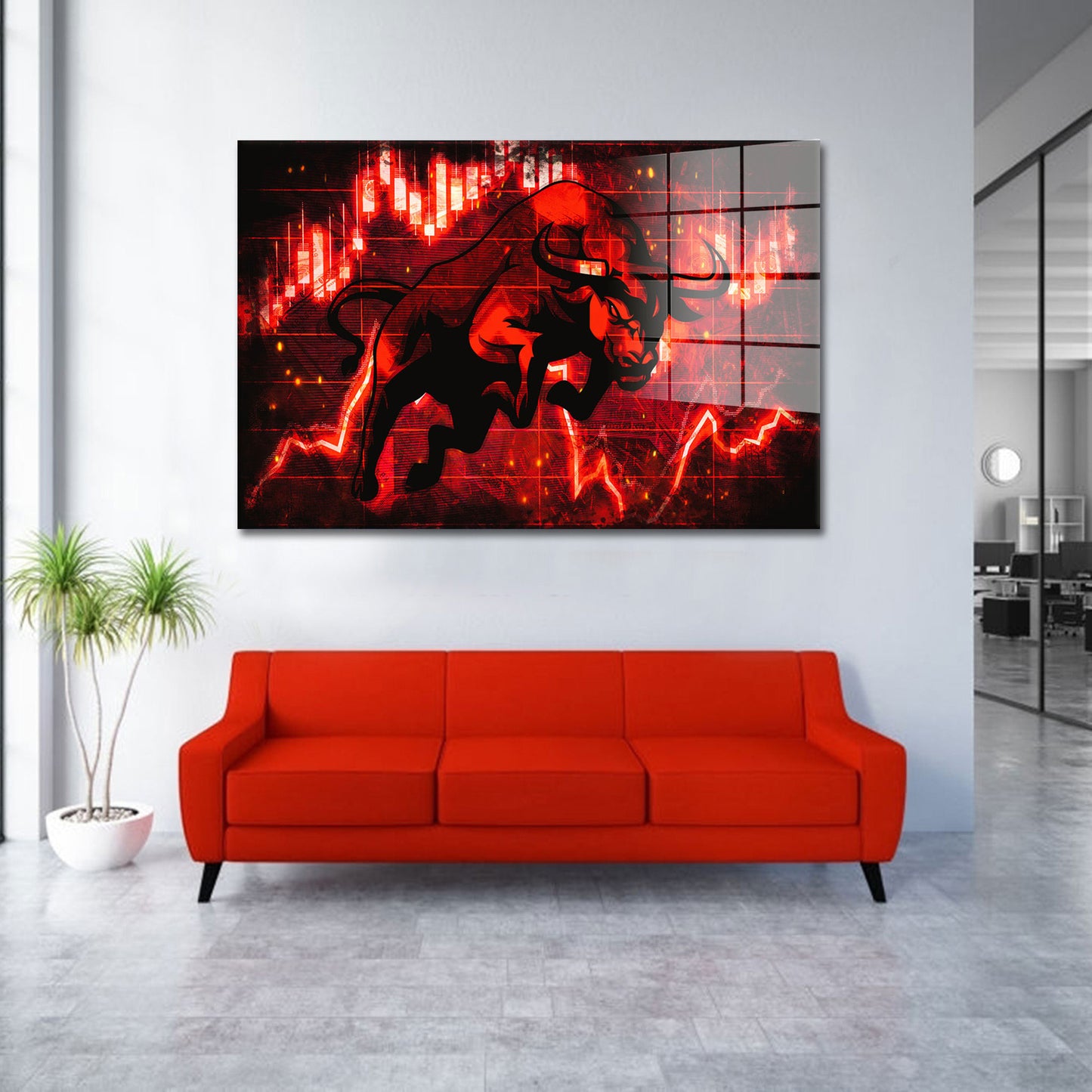 Trading Bull Red Edition Acrylglasbild Wandbild Bild Wanddeko Wohnzimmer XL