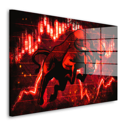 Trading Bull Red Edition Acrylglasbild Wandbild Bild Wanddeko Wohnzimmer XL