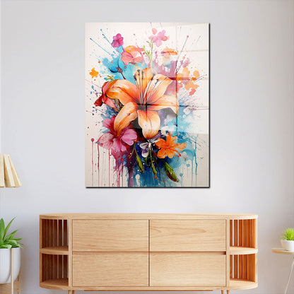 Blumen Abstract Splash Acrylglasbild Wandbild Bild Wanddeko Wohnzimmer XL