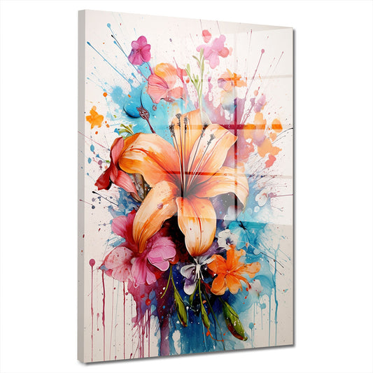 Blumen Abstract Splash Acrylglasbild Wandbild Bild Wanddeko Wohnzimmer XL