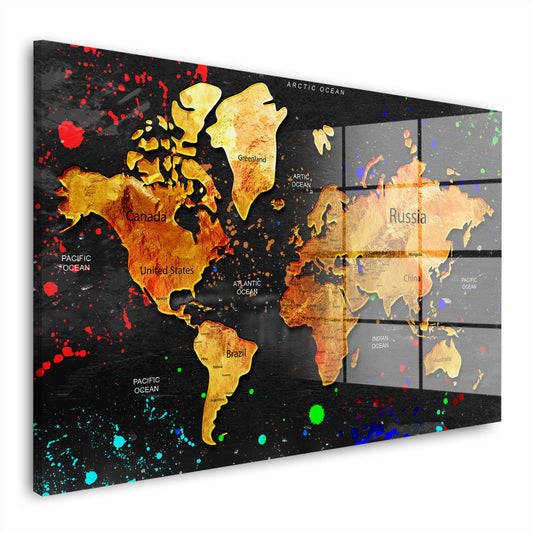 Weltkarte Kontinente Pop Art Acrylglasbild Wandbild Bild Wanddeko Wohnzimmer XL