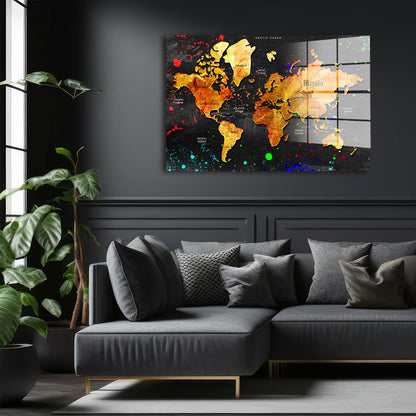 Weltkarte Kontinente Pop Art Acrylglasbild Wandbild Bild Wanddeko Wohnzimmer XL