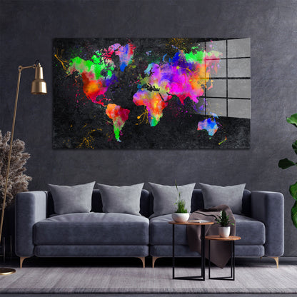 Weltkarte Pop Art Acrylglasbild Wandbild Bild Wanddeko Wohnzimmer XL